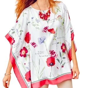 EUC Chico’s Botanical / Garden Print Scarf Top Size Small - Medium